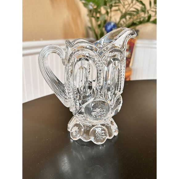 Vintage L.E. Smith Glass Crystal Glass Moon and Stars Creamer Pitcher w/Glass Ro - Picture 3 of 5